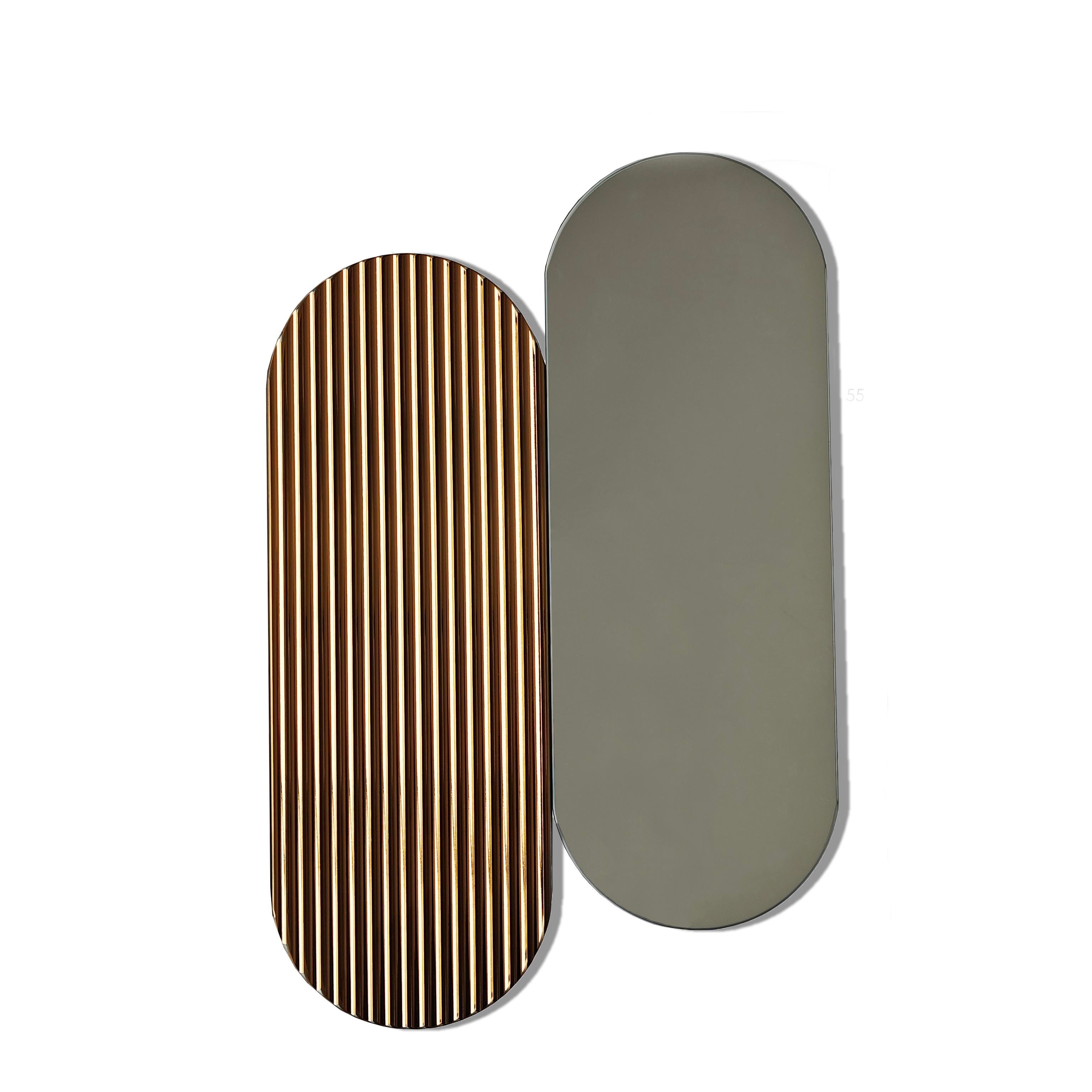 NEOstill - Rthim Çizgili Bronz & Naturel  Ayna Set