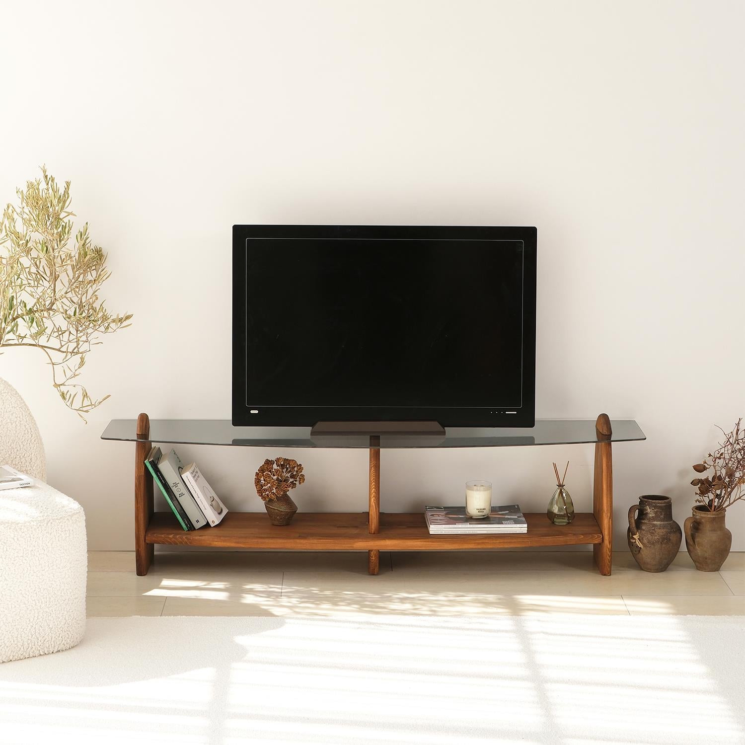 NEOstill - Surf Masif Tv Sehpası/Kestane& Füme Cam