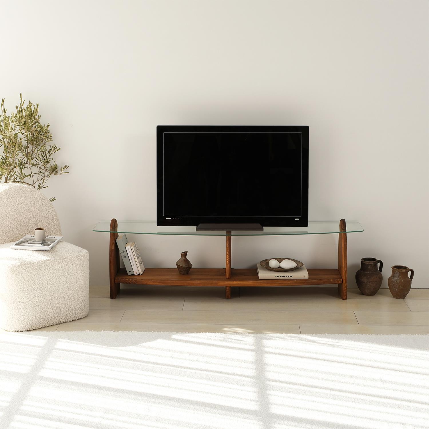 NEOstill -Surf Masif Tv Sehpası/Kestane&Şeffaf Cam