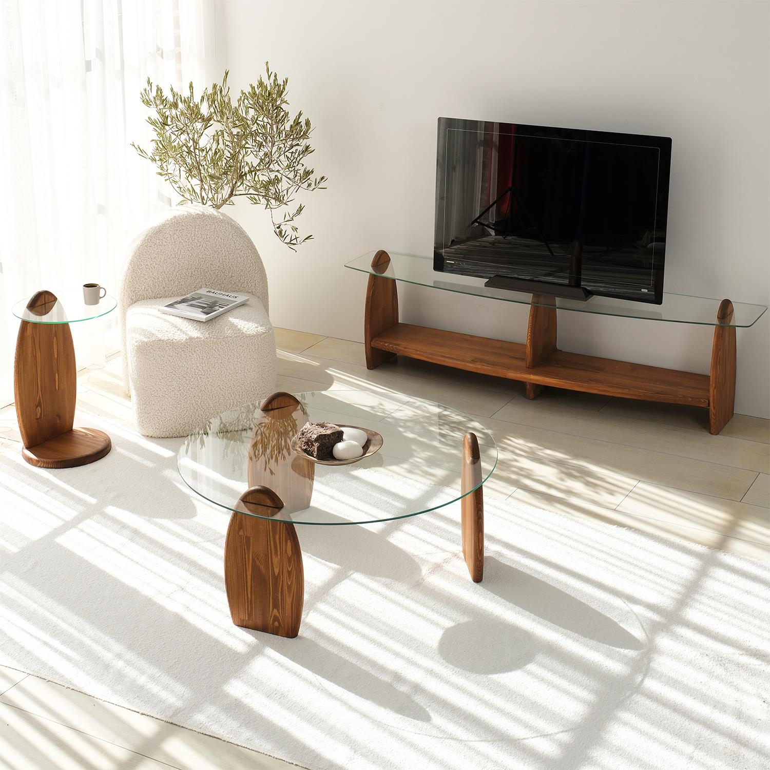 NEOstill -Surf Masif Tv Sehpası/Kestane&Şeffaf Cam