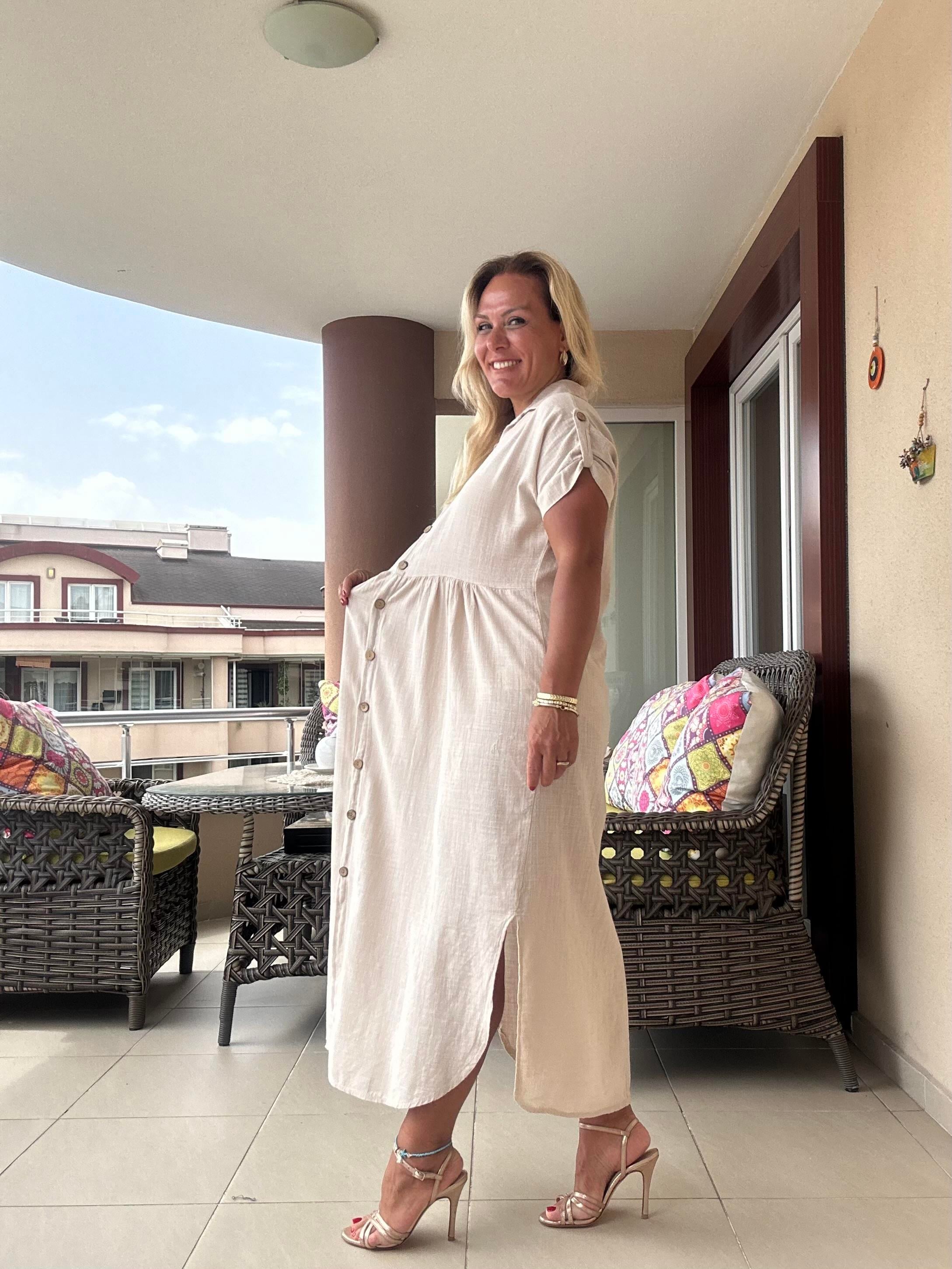 333 Omuz Birit Detaylı Pamuklu Kumaş  Gömlek Elbise