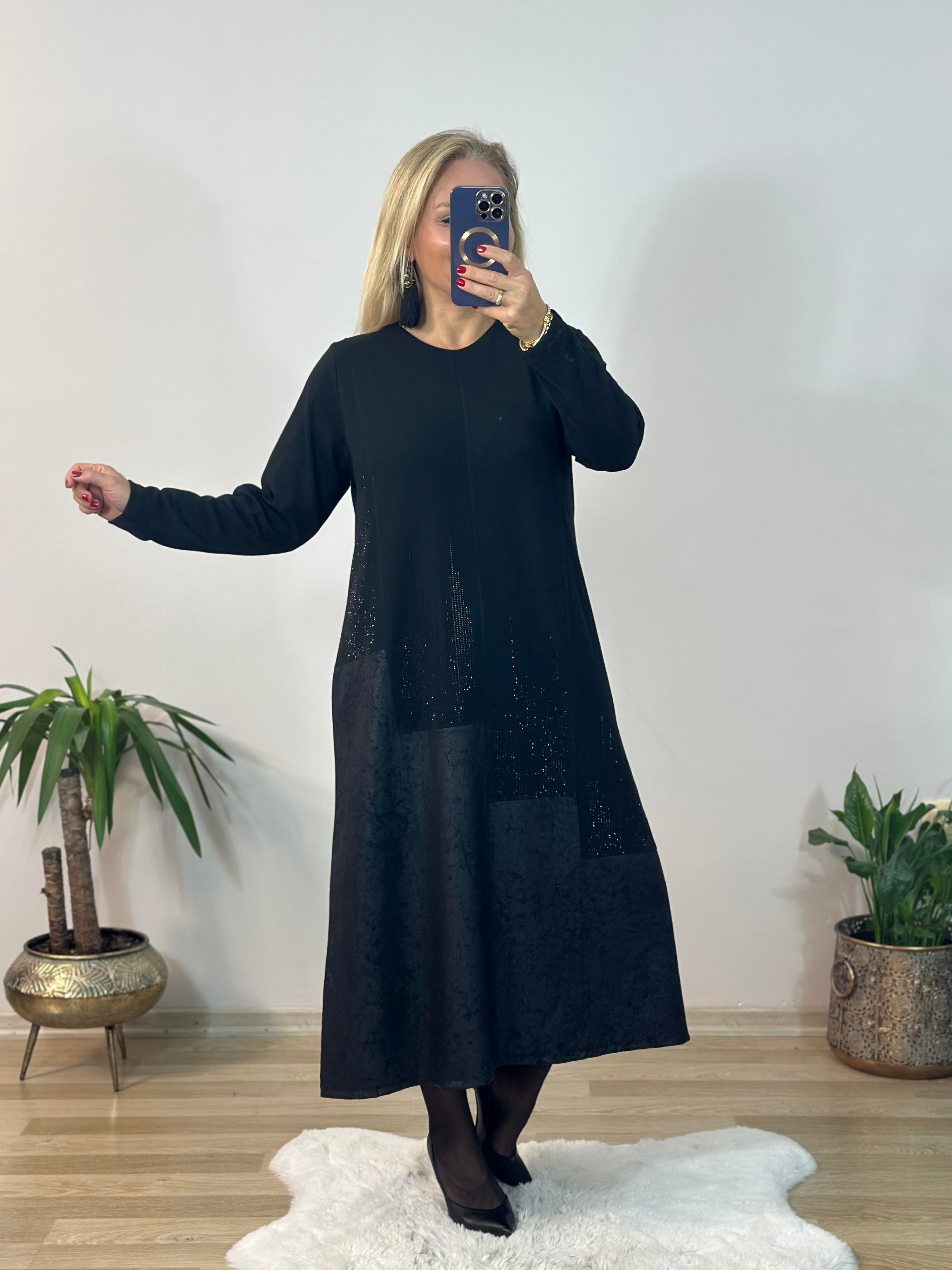 379 Midi Boy Siyah Elbise