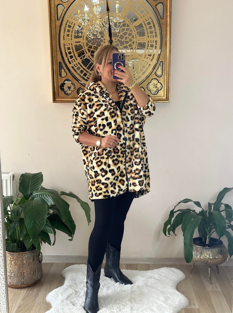 410336 Peluş Leopar Pofidik Ceket