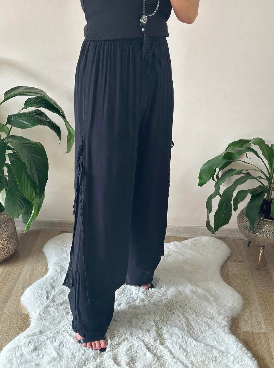 410537 Pamuklu Kumaş Siyah Pantalon