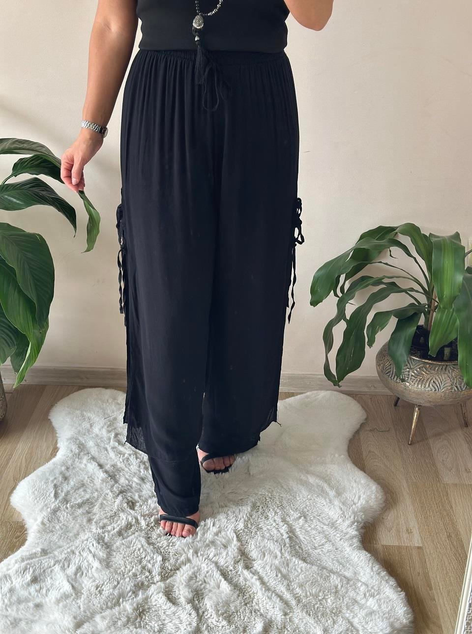 410537 Pamuklu Kumaş Siyah Pantalon