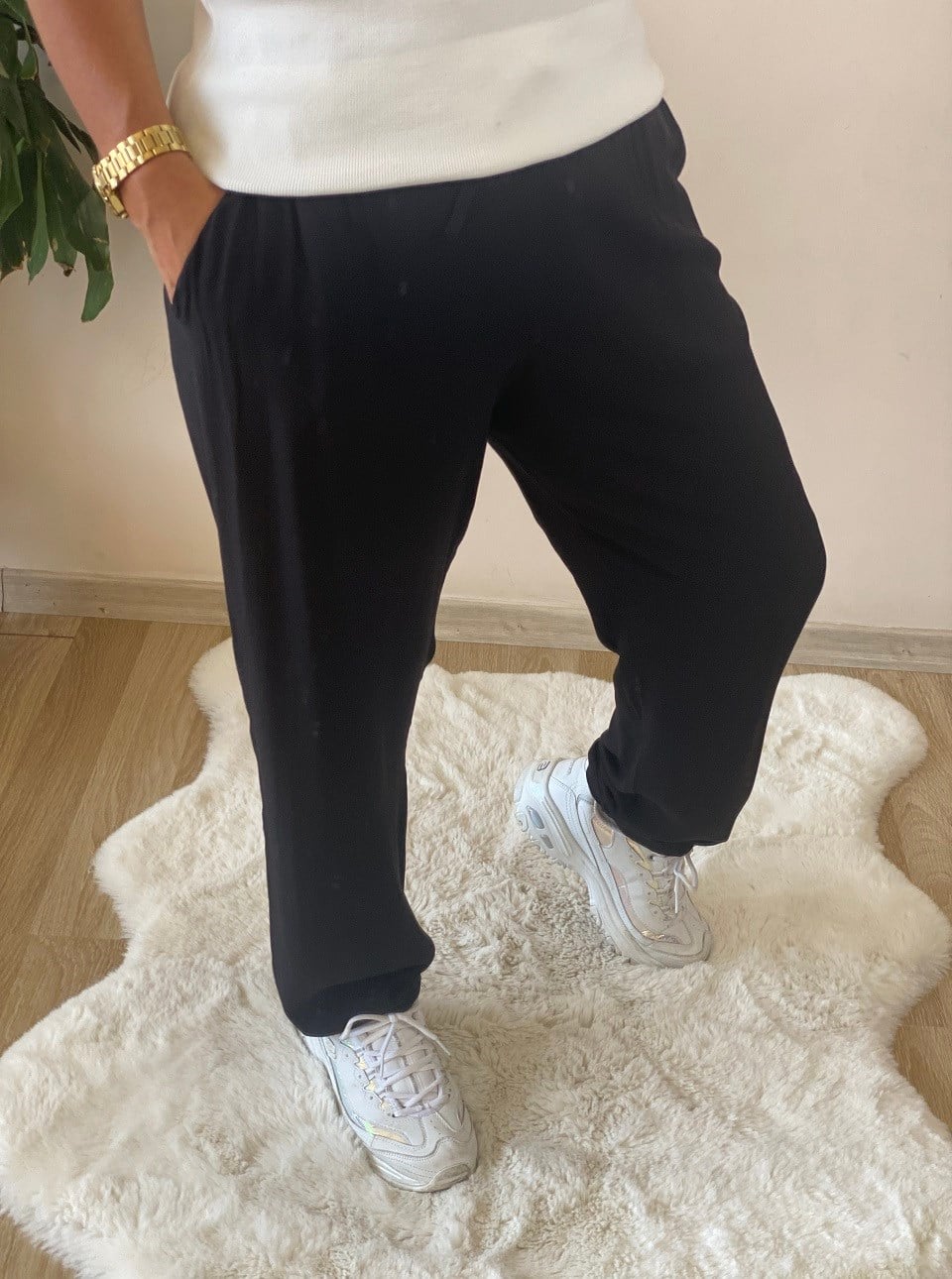 410585 PAMUK VİSKON KUMAŞ SİYAH PANTALON
