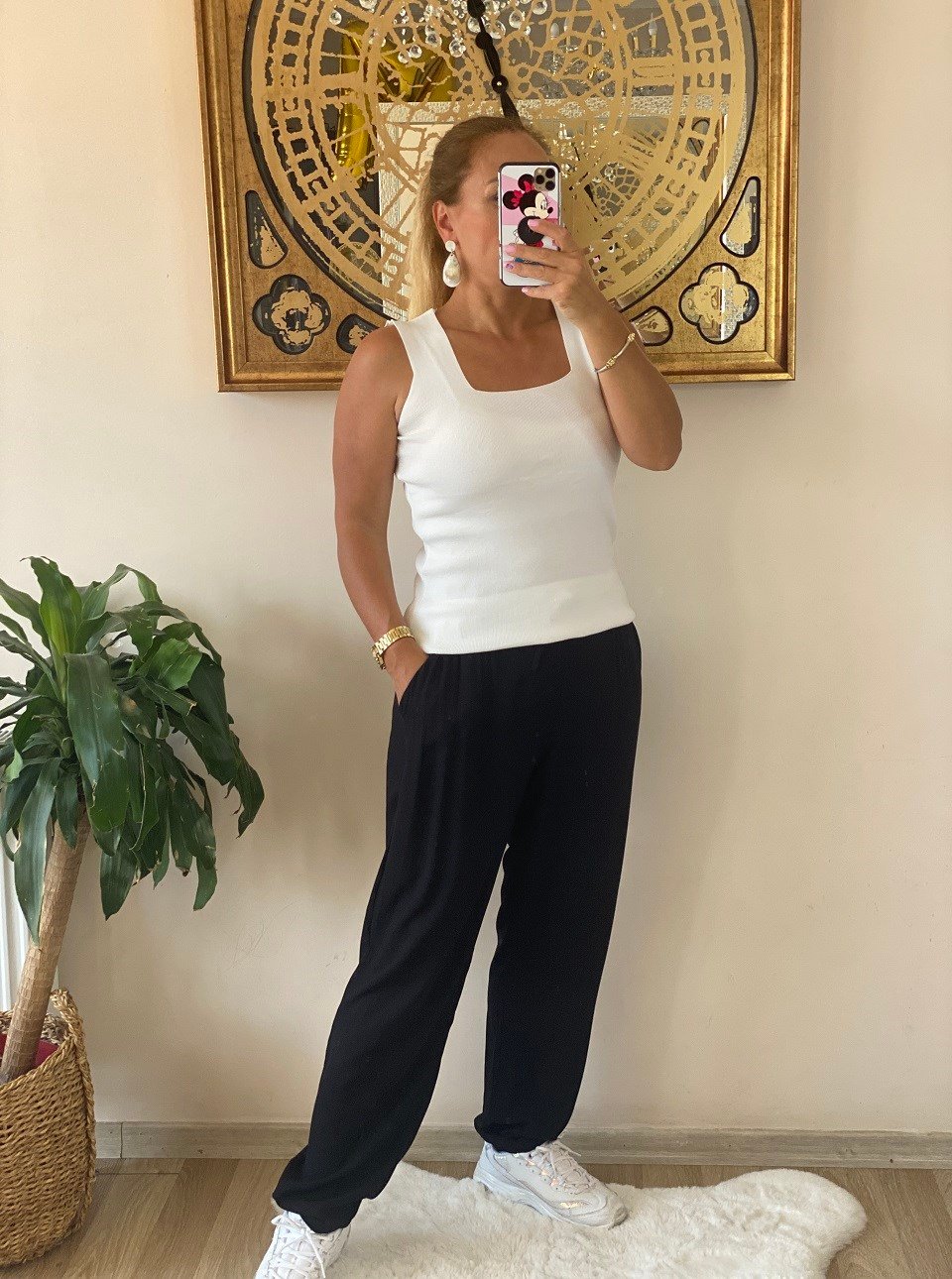 410585 PAMUK VİSKON KUMAŞ SİYAH PANTALON