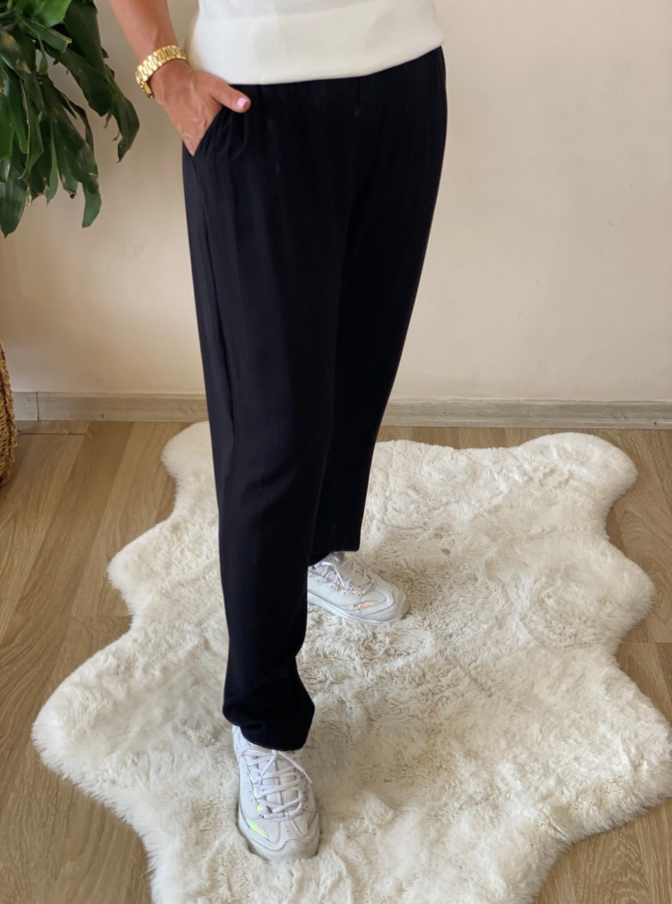 410585 PAMUK VİSKON KUMAŞ SİYAH PANTALON