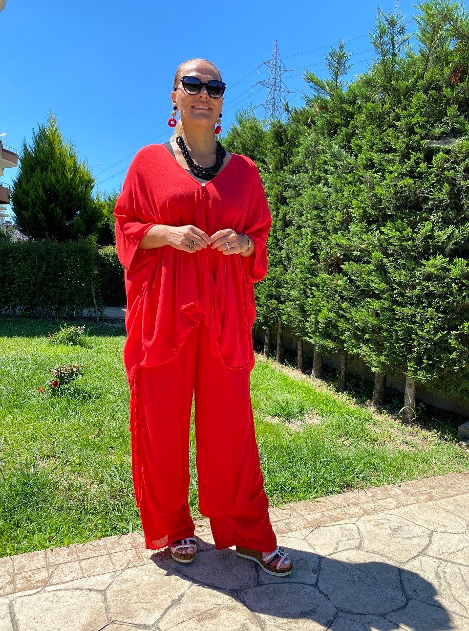 410650 %100 PAMUK KUMAŞ KIRMIZI PANTOLON