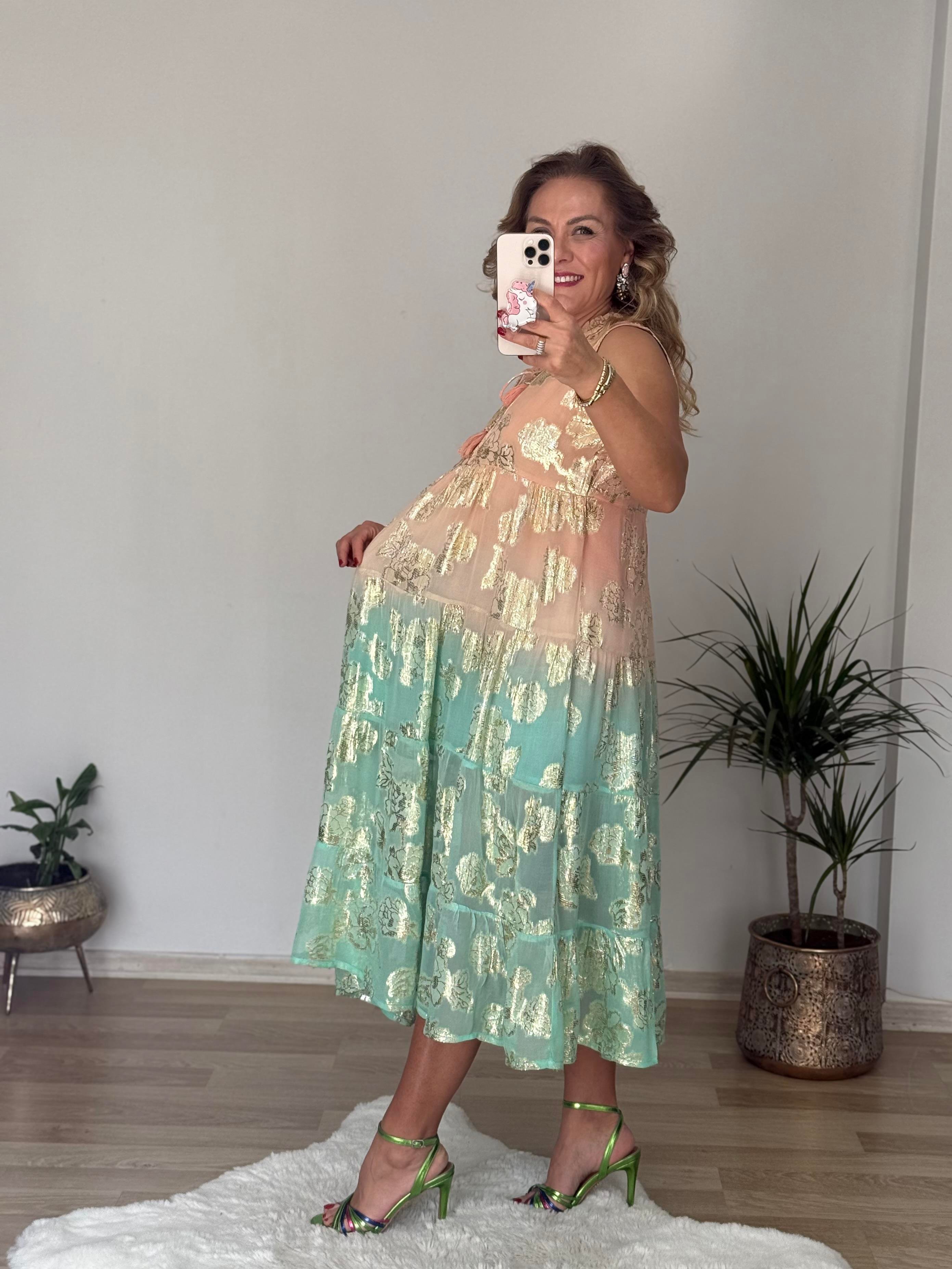 458 İthal Renkli Elbise