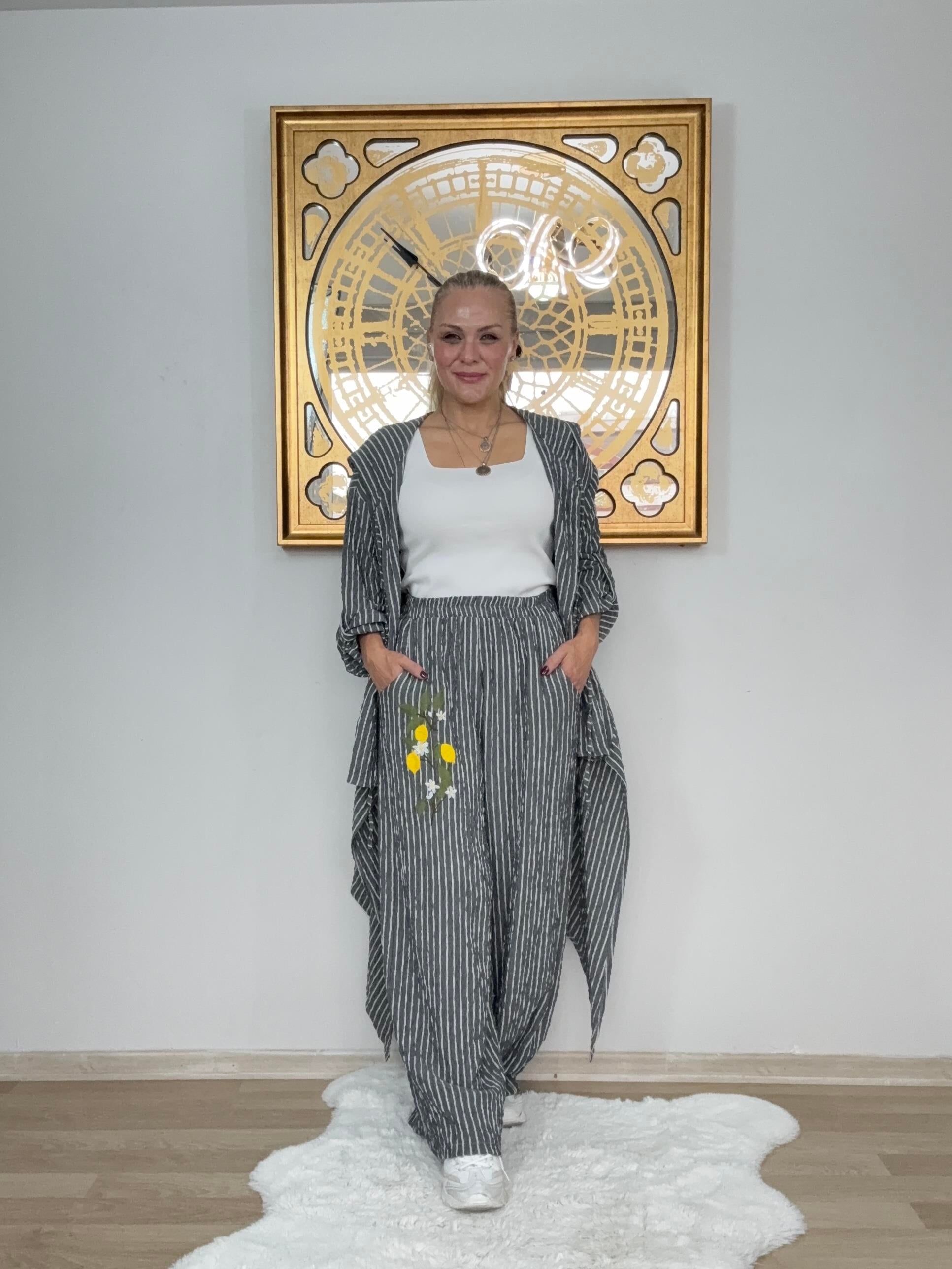 662 Limon İşlemeli Gofre 2'li Takım