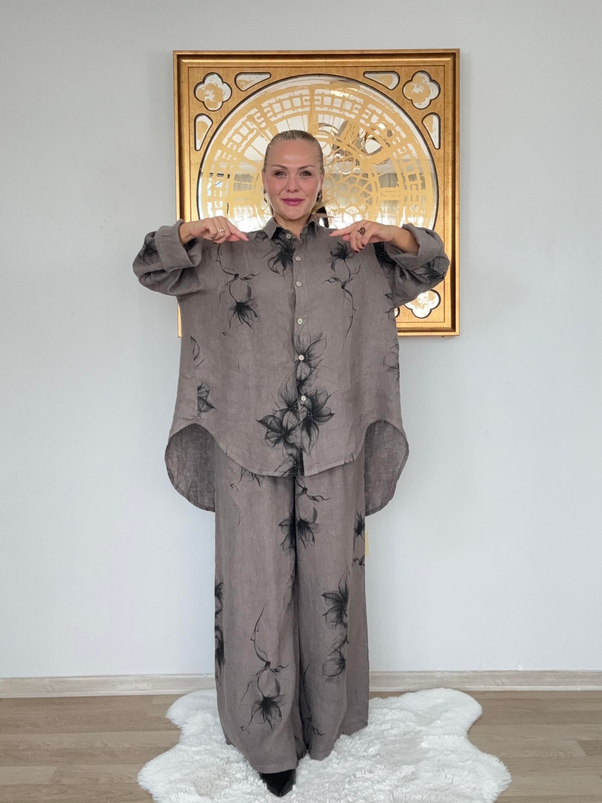 698 Manolya Desen İtalyan Keten Takım
