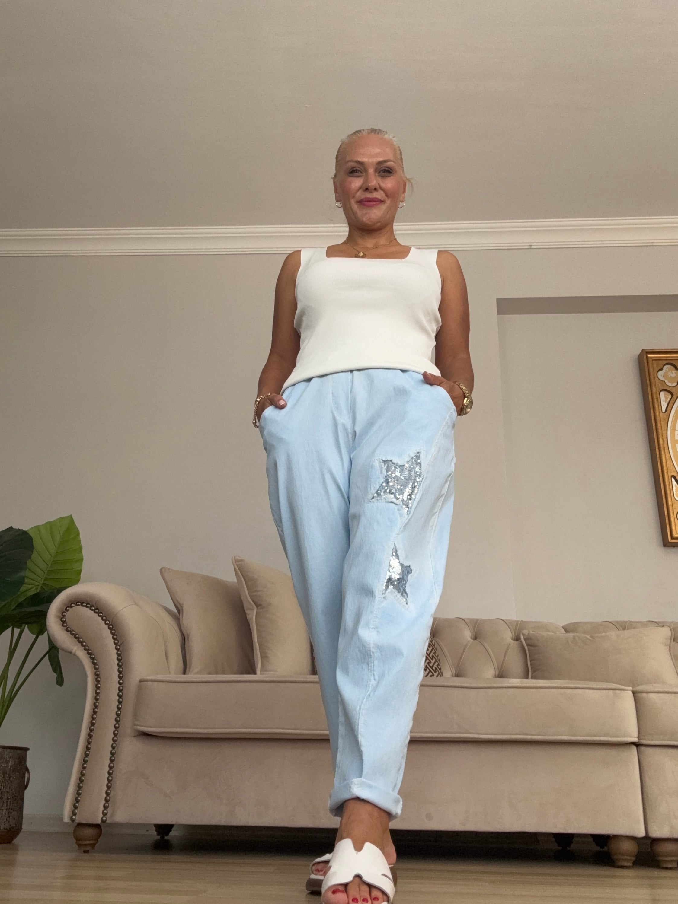 807 Yıldız Desen Pullu İtalyan Pantolon