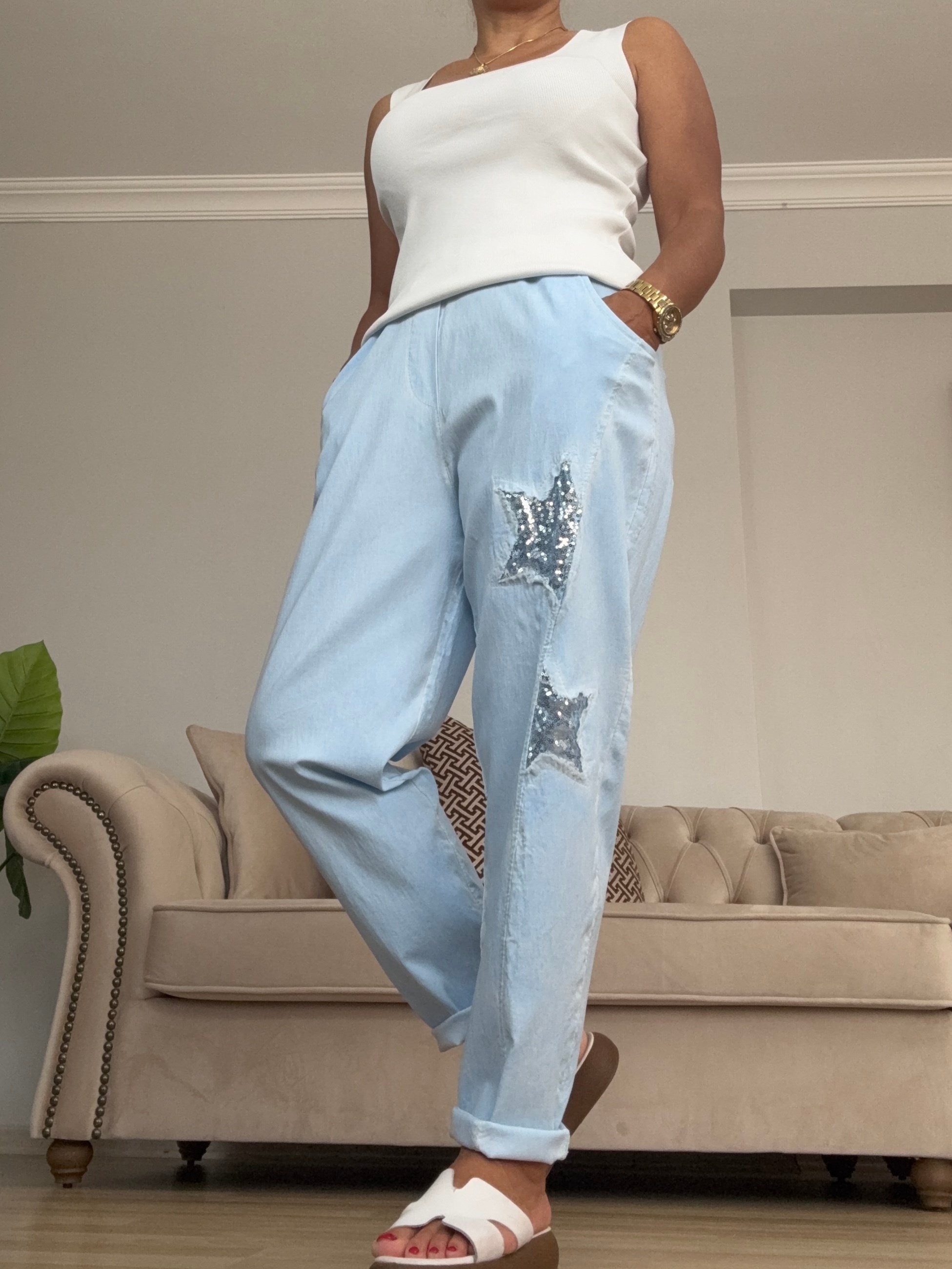 807 Yıldız Desen Pullu İtalyan Pantolon