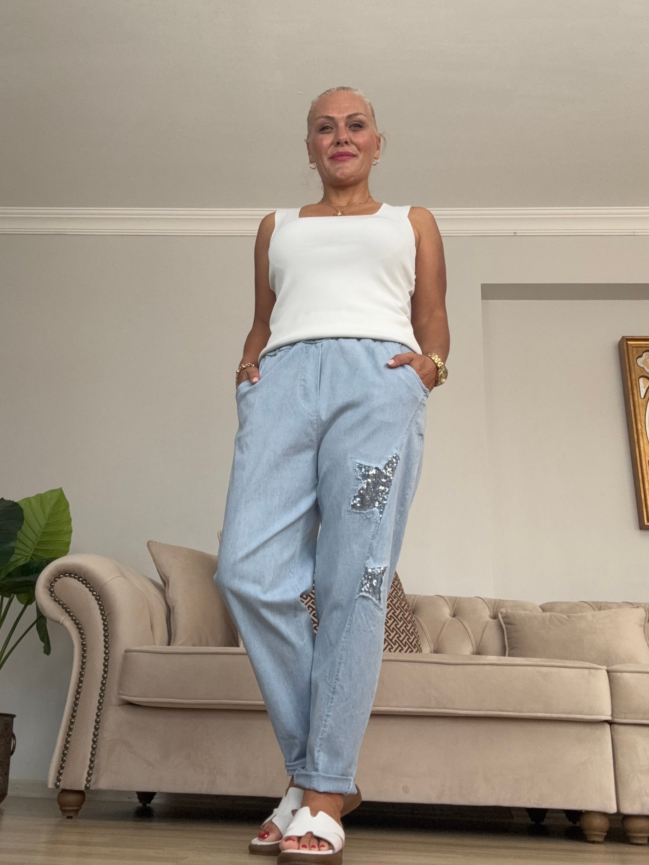 808 Yıldız Desen Pullu İtalyan Pantolon