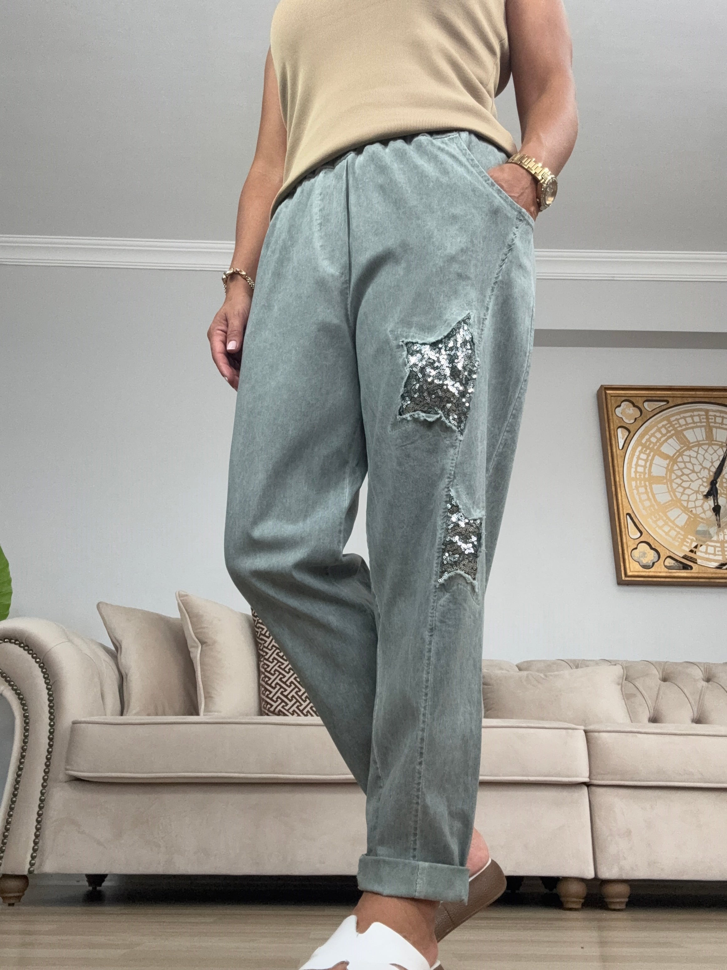809 Yıldız Desen Pullu İtalyan Pantolon