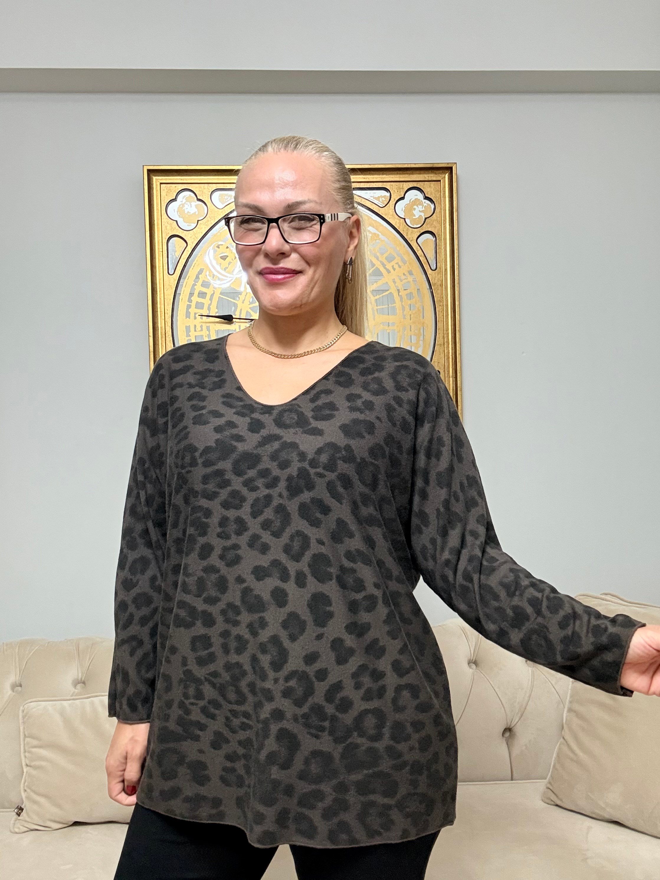906 Leopar Desen İtalyan Triko