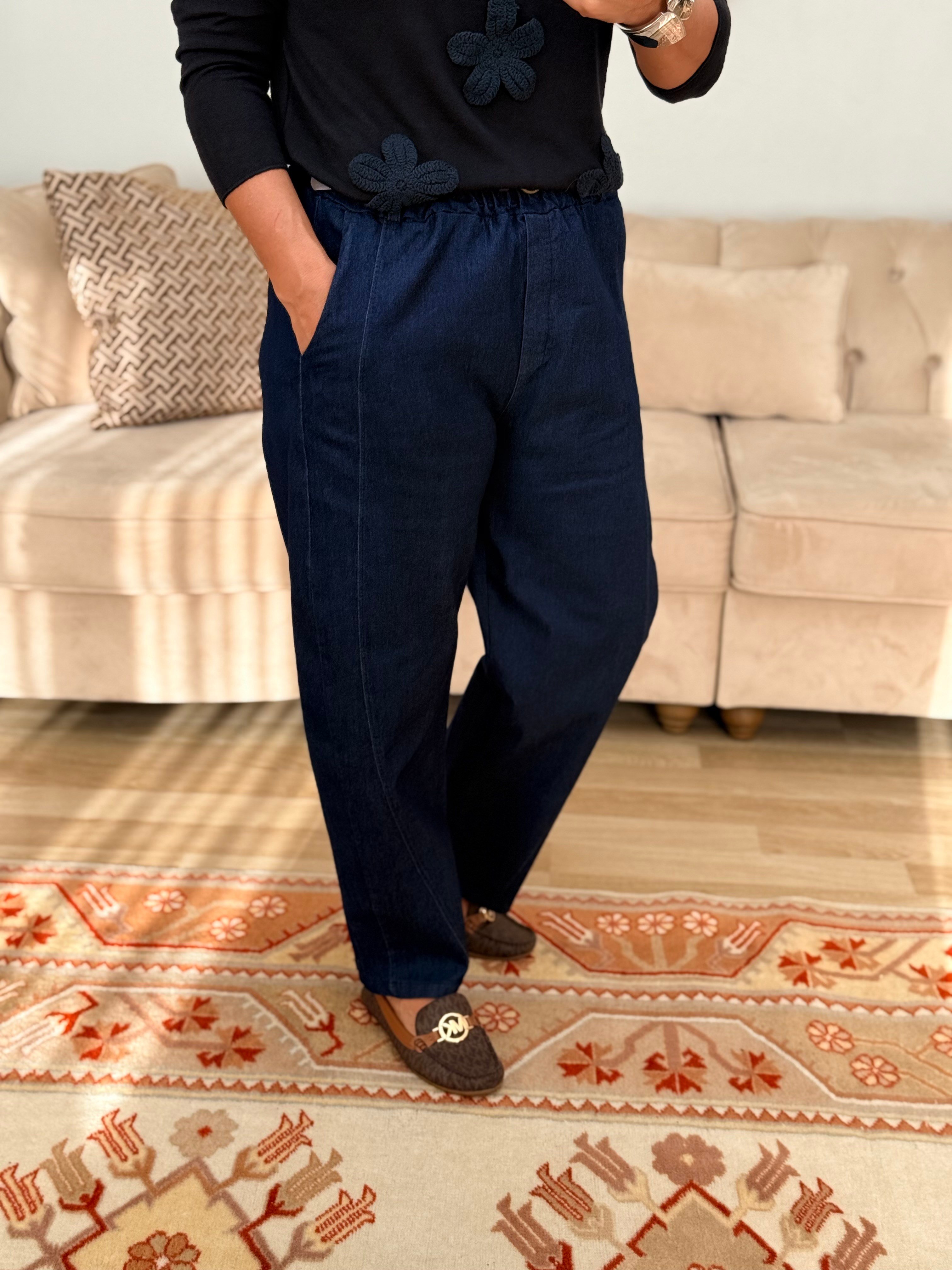 936 Düz Gabardin Denim Kumaş Kemerli İtalyan Pantolon