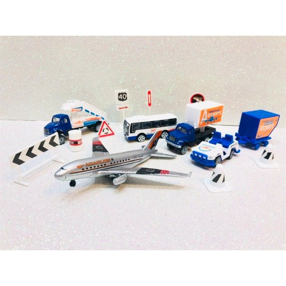 Hava Alanı Oyuncak Metal Set Uçak Otobüs Ekipmanları Havaalanı 15 Parça