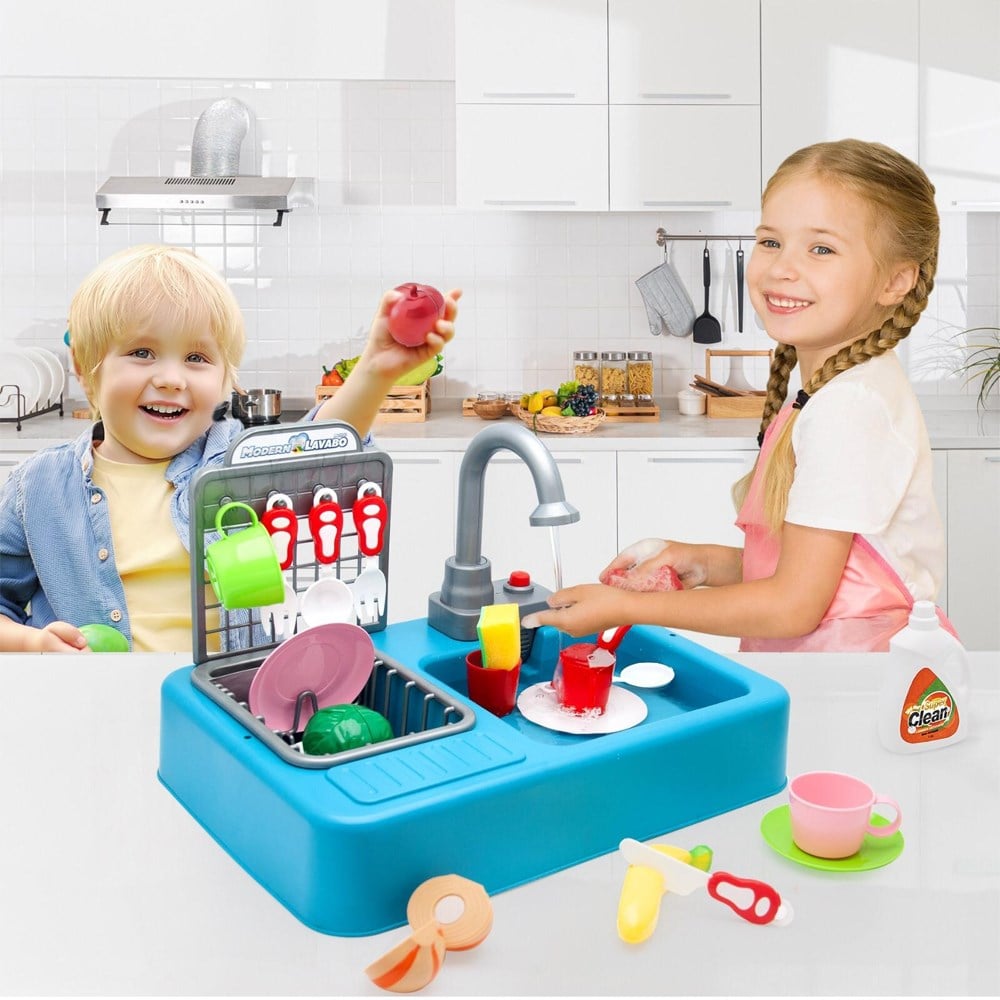 Pilli Modern Mutfak Lavabo Seti Mavi 25 Parça 7021