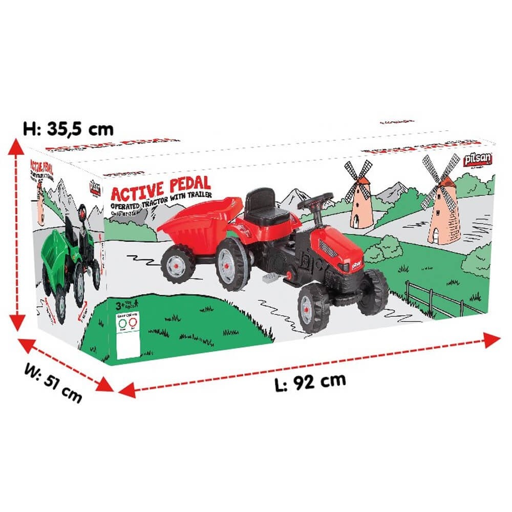 Active Römorklu Traktör Pedallı Kırmızı-Yeşil (07-316)