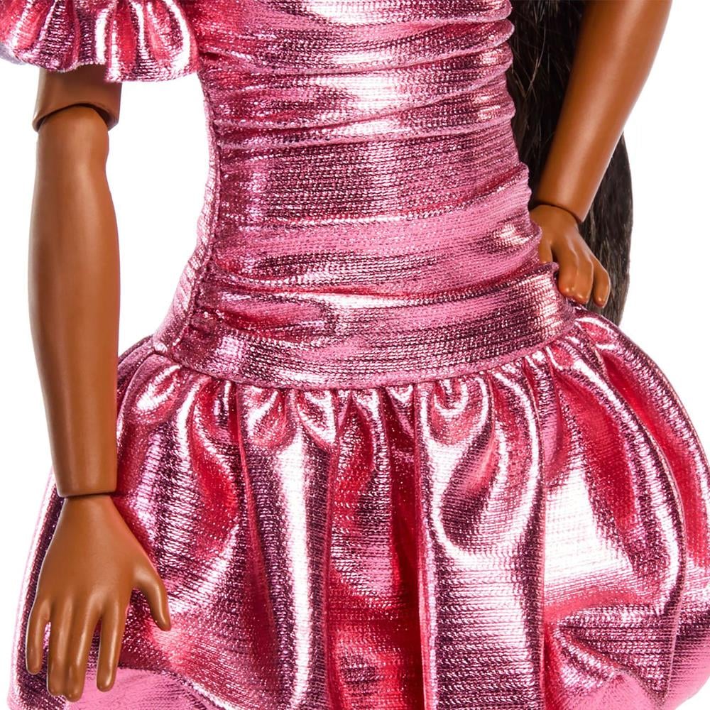 Barbie Deluxe Style Metalik Pembe Elbiseli Bebek JFP41
