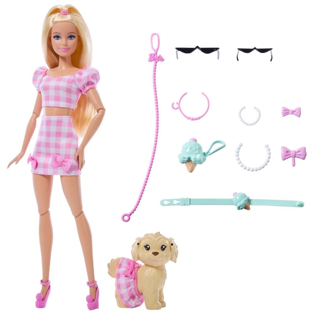 Barbie Gingham Giysili Köpekli Bebek 30 Cm JFP36