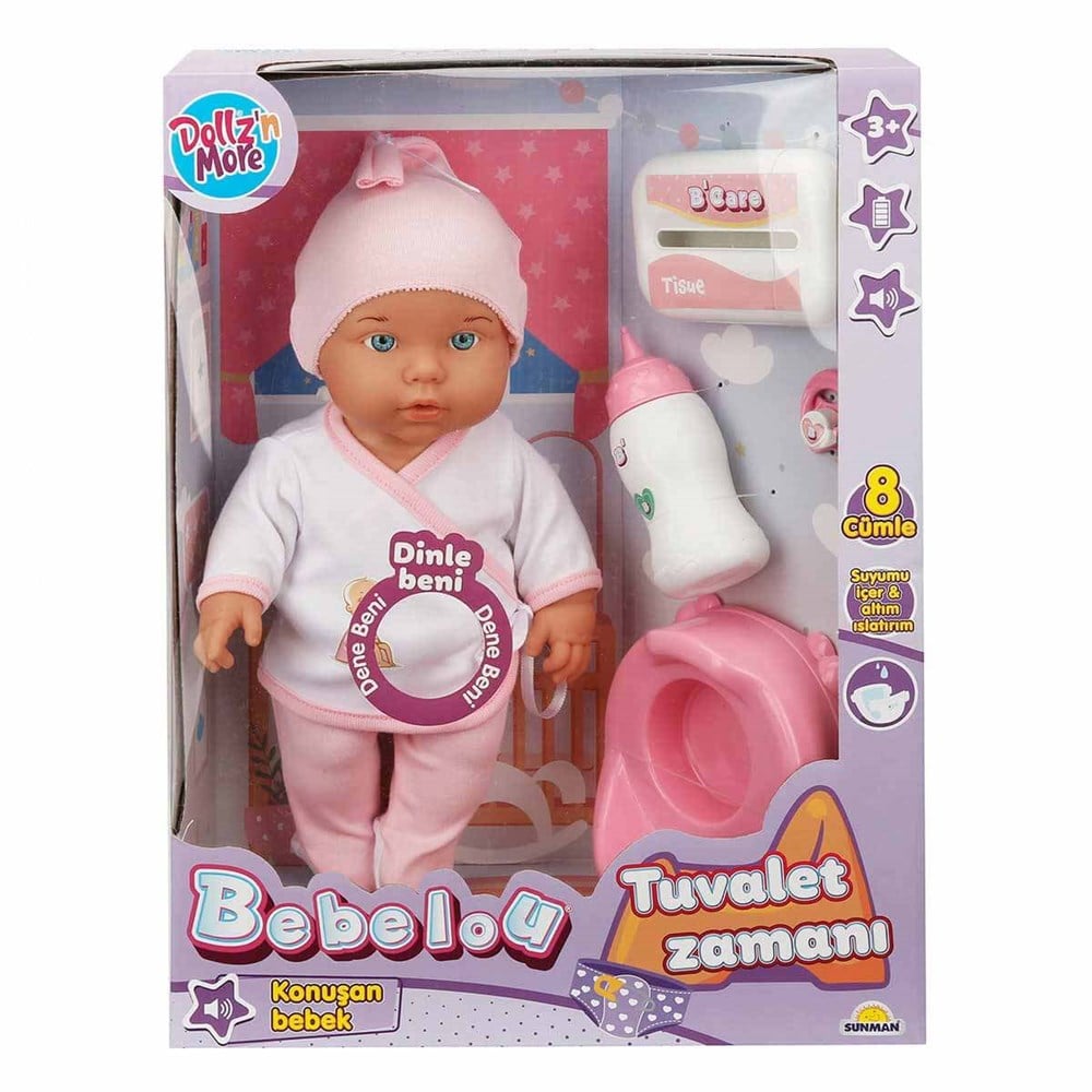 Bebelou Tuvalet Zamanı Sesli Bebek Seti 35 cm 30011
