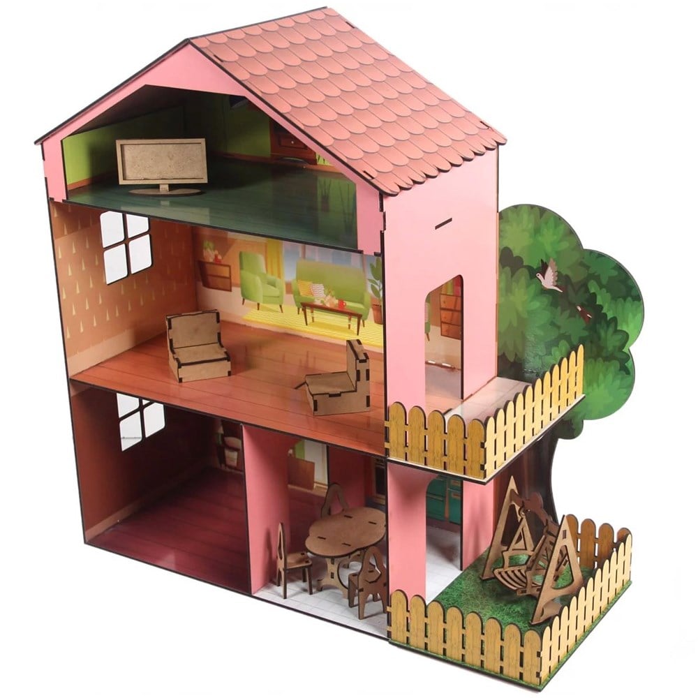 Cc Oyuncak Memo Ahşap Ağaçlı Bebek Ev 50X20X50 CCY00197