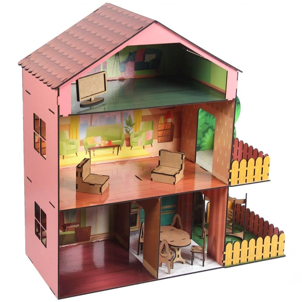 Cc Oyuncak Memo Ahşap Ağaçlı Bebek Ev 50X20X50 CCY00197