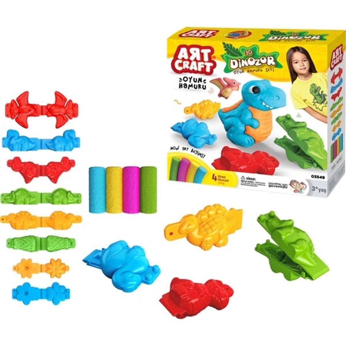 Dede Oyuncak Art Craft 3D Dinozor Hamur Set 200 gr