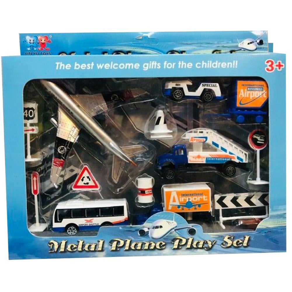 Hava Alanı Oyuncak Metal Set Uçak Otobüs Ekipmanları Havaalanı 15 Parça