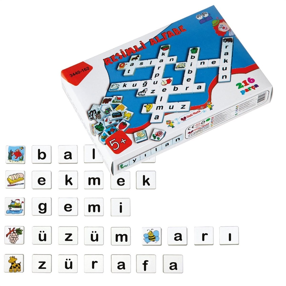 Güçlü Oyuncak Resimli Alfabe Oyun Seti 214 Parça