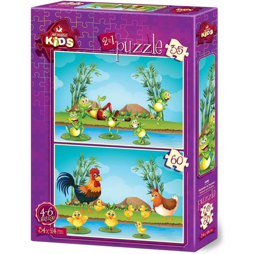 Heidi Oyuncak Art Çocuk Puzzle Hayvanlar ve Yavruları 35 + 60 Parça 4496