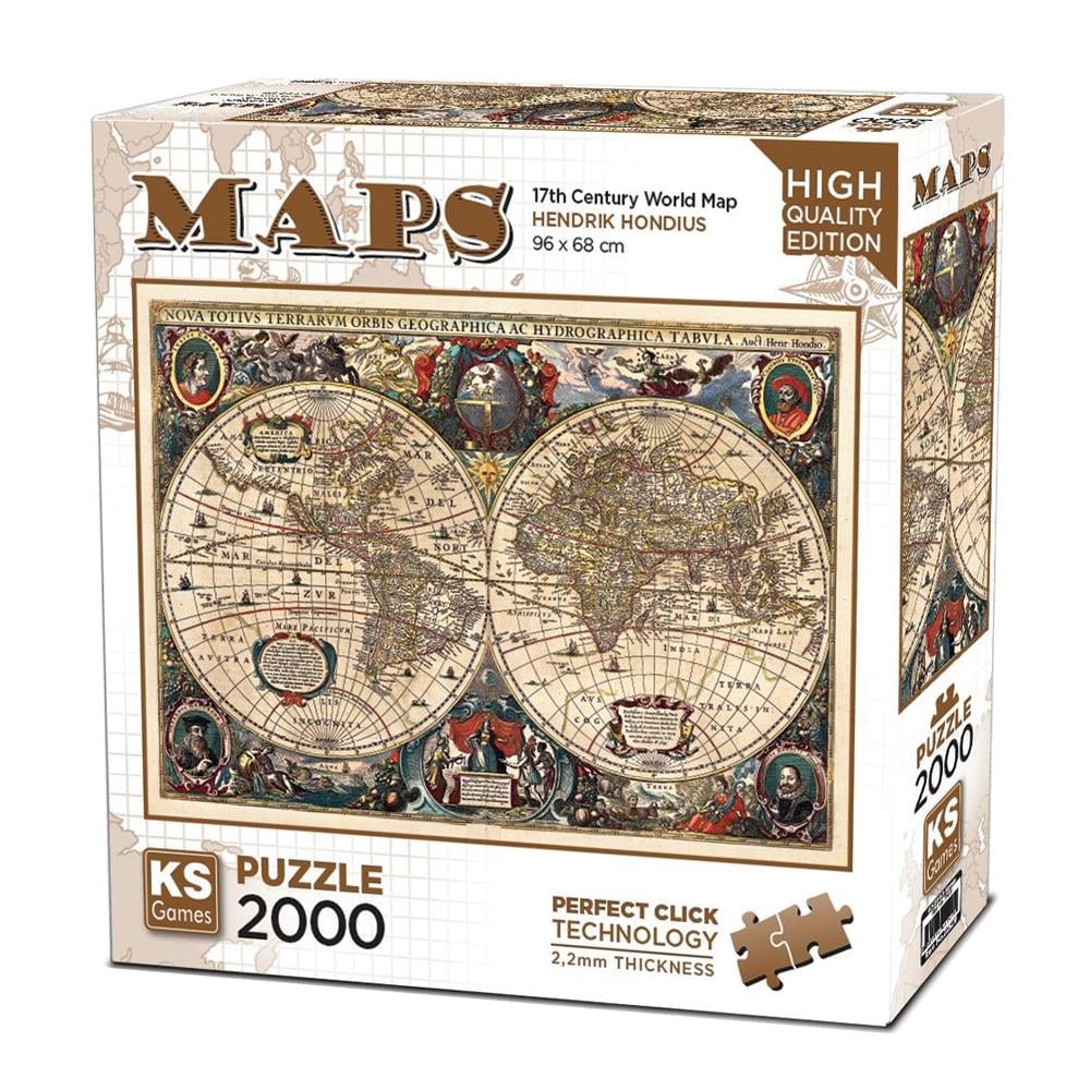 Ks Games Puzzle 2000 Parça Hendrik Hondius Vintage World Map 22529