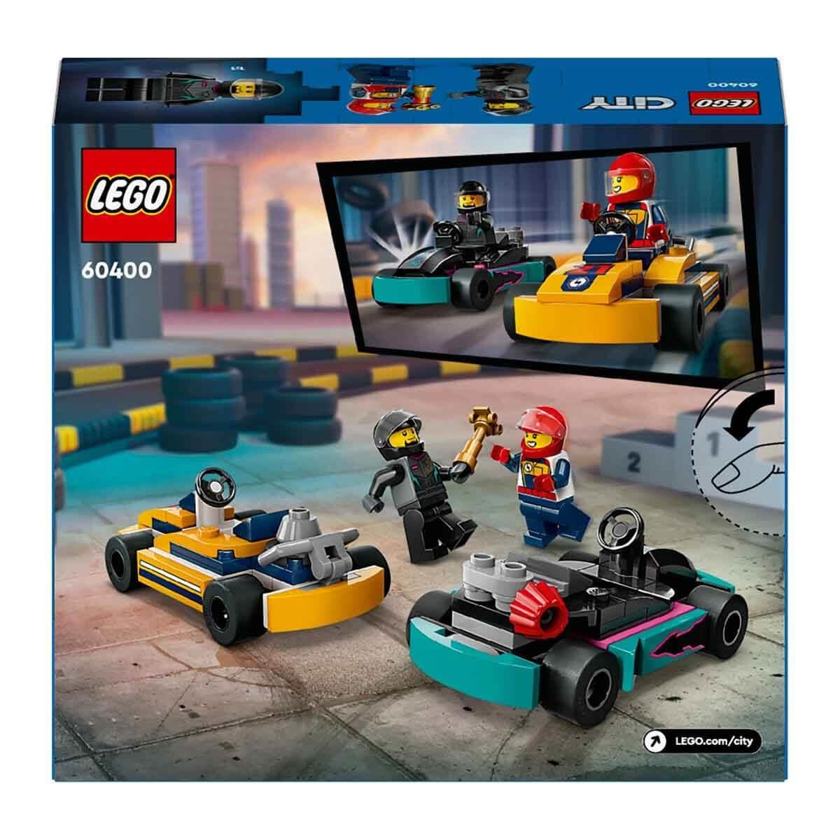 Lego City Go-Kartlar ve Yarış Sürücüleri 60400 - 5 Yaş ve Üzeri için Yarışçı Minifigürü İçeren Yaratıcı Oyuncak Yapım Seti 99 Parça