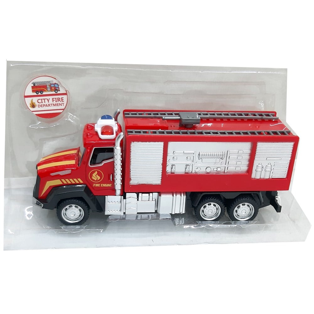 Pilli Sesli Işıklı Metal Kırmızı Çekbırak İtfaiyeler 16 Cm 881A