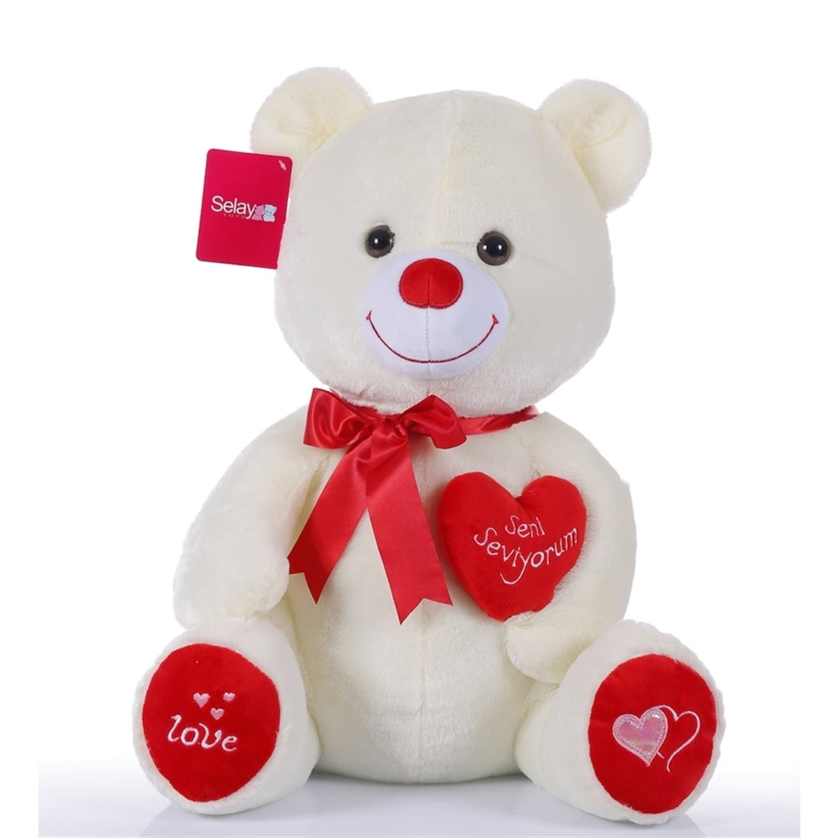 Selay Peluş Kalpli Ayıcık Sevgiliye Hediye Oyuncak Ayı 46 Cm