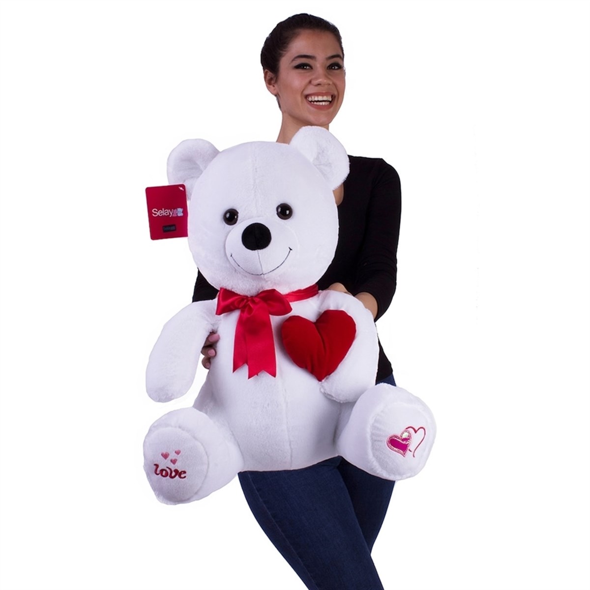 Selay Peluş Kalpli Ayıcık Sevgiliye Hediye Oyuncak Ayı 46 Cm