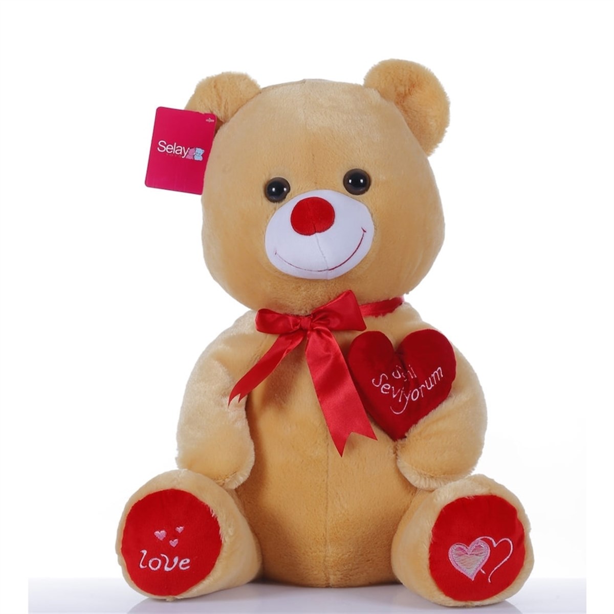 Selay Peluş Kalpli Ayıcık Sevgiliye Hediye Oyuncak Ayı 46 Cm