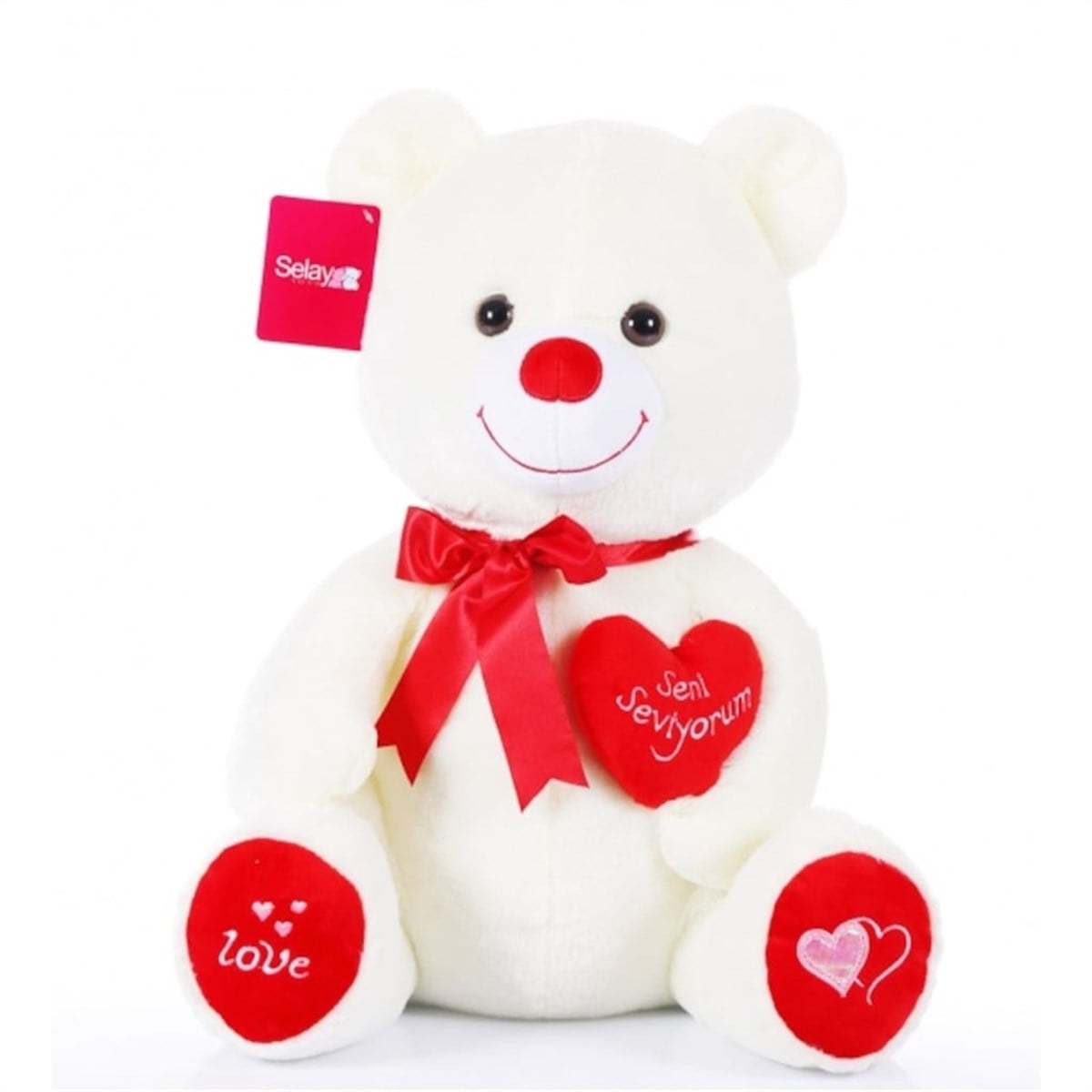 Selay Peluş Kalpli Ayıcık Sevgiliye Hediye Oyuncak Ayı 46 Cm