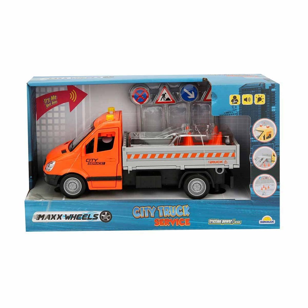 Sunman Oyuncak Maxx Wheels Sesli ve Işıklı Yol Yardım Kamyonu ve Trafik İşaretleri 03153 SUN-YFN-MXX-1/16
