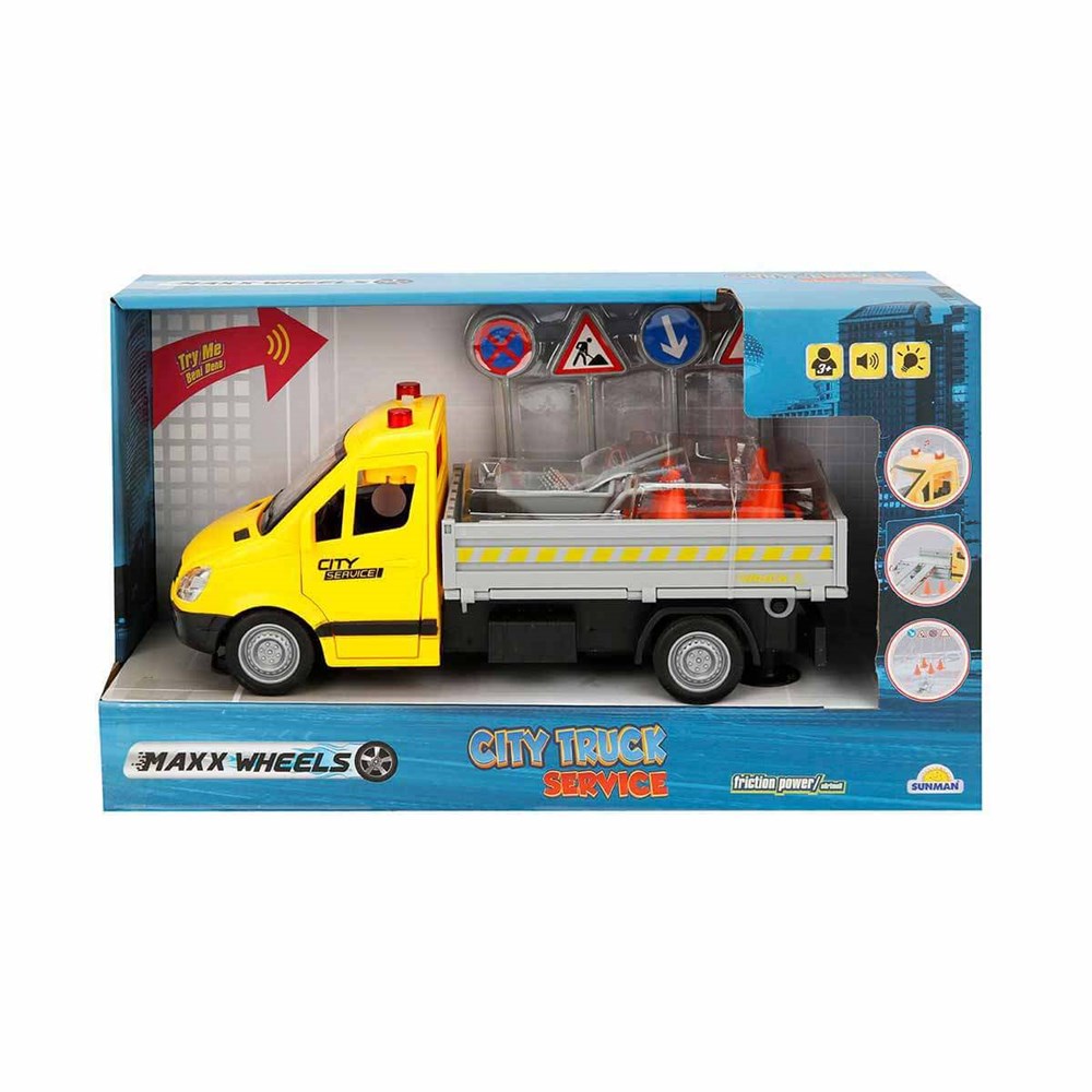 Sunman Oyuncak Maxx Wheels Sesli ve Işıklı Yol Yardım Kamyonu ve Trafik İşaretleri 03153 SUN-YFN-MXX-1/16