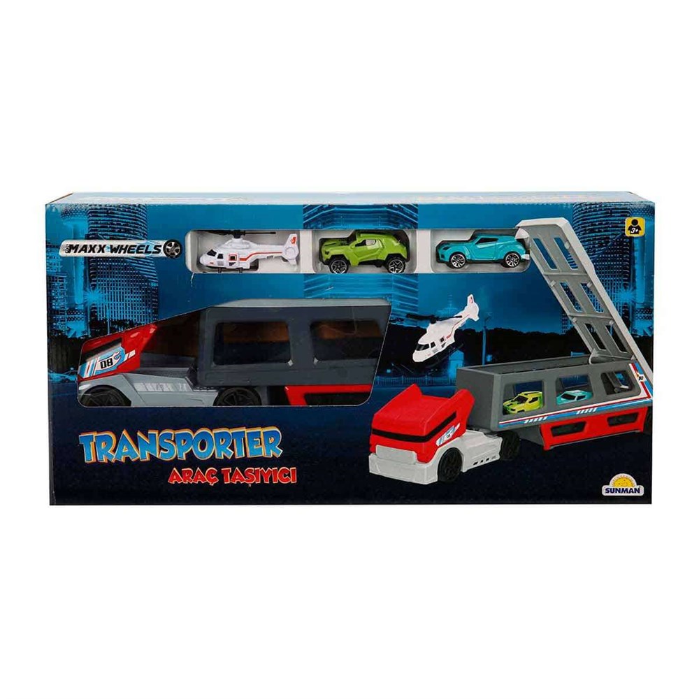 Sunman Oyuncak Maxx Wheels Transporter Helikopterli Araç Taşıyıcı 40 Cm 03581 SUN-MGS-MXX