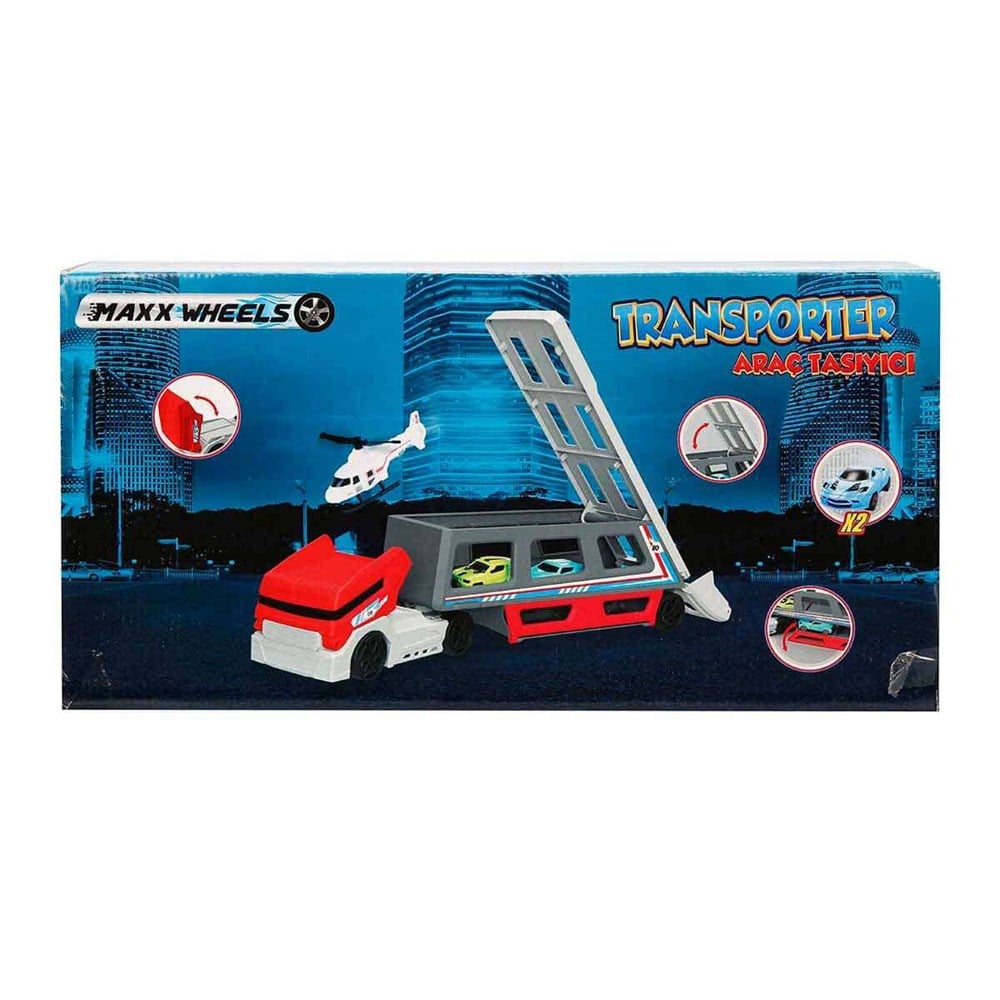 Sunman Oyuncak Maxx Wheels Transporter Helikopterli Araç Taşıyıcı 40 Cm 03581 SUN-MGS-MXX