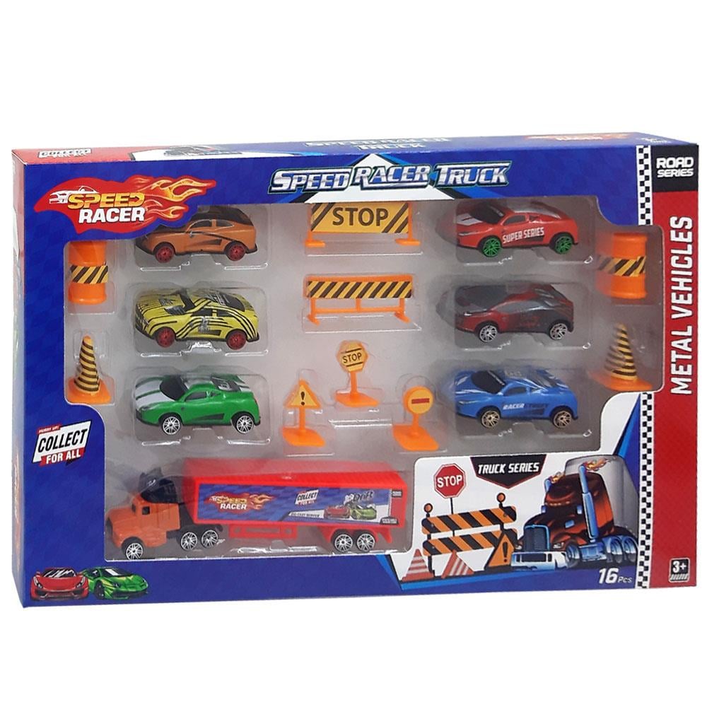 Toysan Oyuncak Tır Seti Trafik Levhalı 6 Lı Metal Arabalı TOY-49