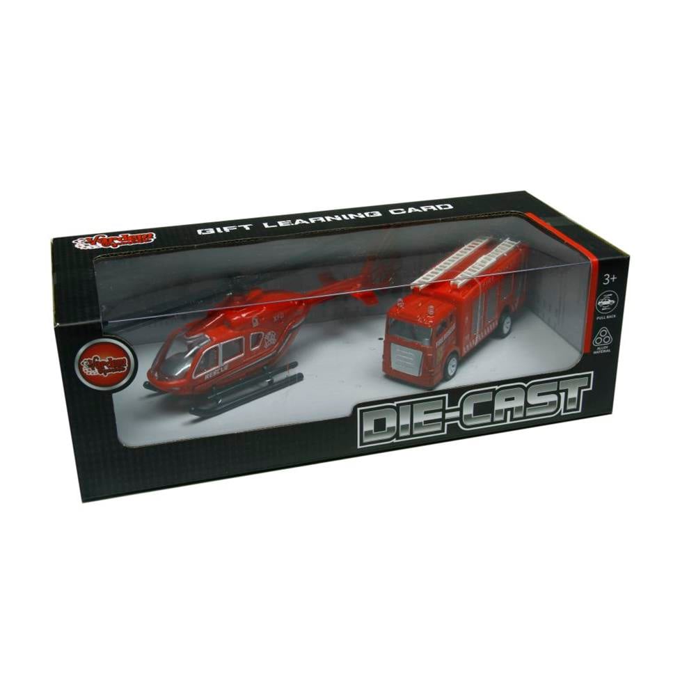 Vardem Oyuncak Çek Bırak Die-Cast İtfaıye Ve Helikopter XFD1079