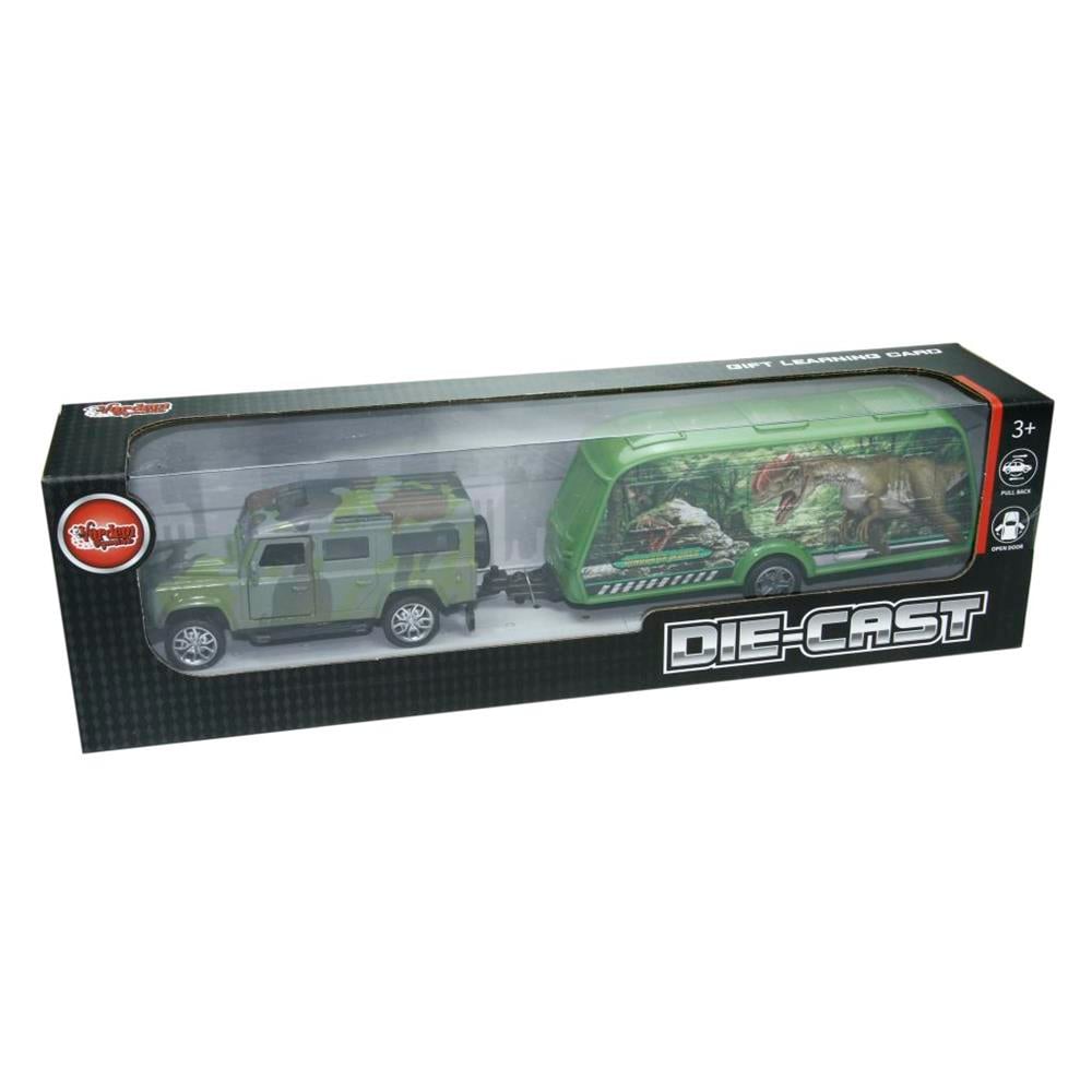 Vardem Oyuncak Dinazor Taşıma Romörklu Die-Cast Çek Bırak Jeep XFD1005