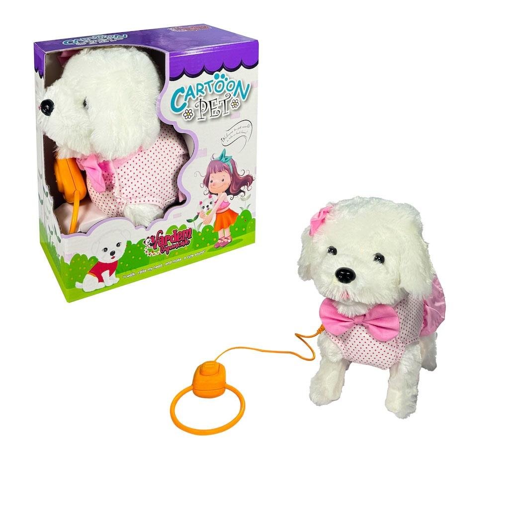 Vardem Oyuncak Peluş Tasmalı Yürüyen Pembe Fiyonklu Köpek PFT-B025