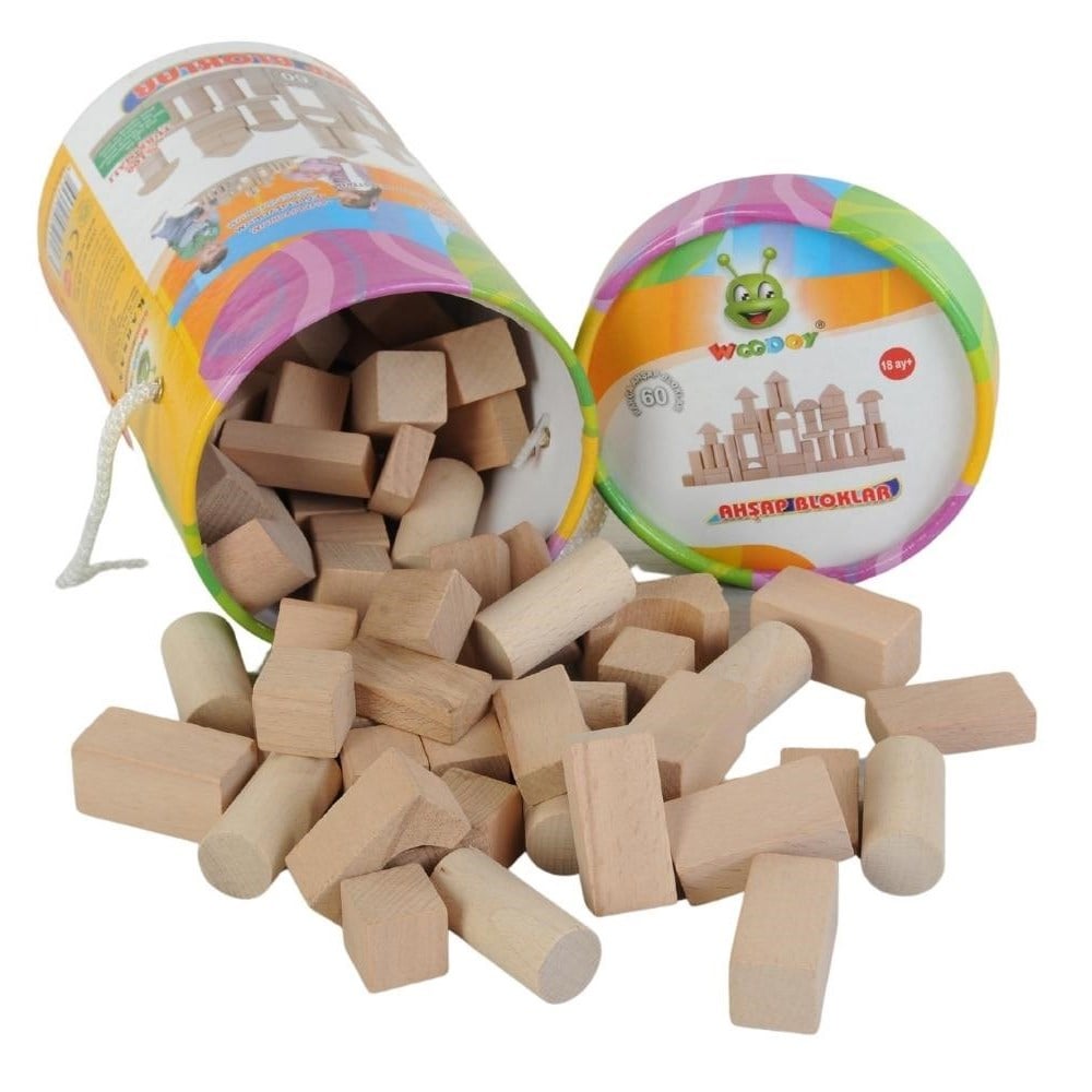 Woody 60 Parça Küçük Kovalı Naturel Bloklar KR026